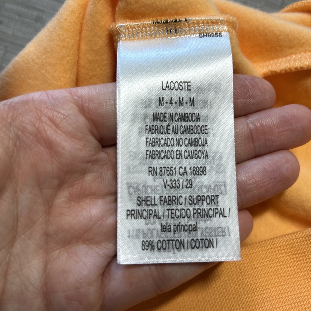 Lacoste Full Zip Hoodie Jacket Classic Fit Men's Size Medium Peach Orange - Picture 6 of 8